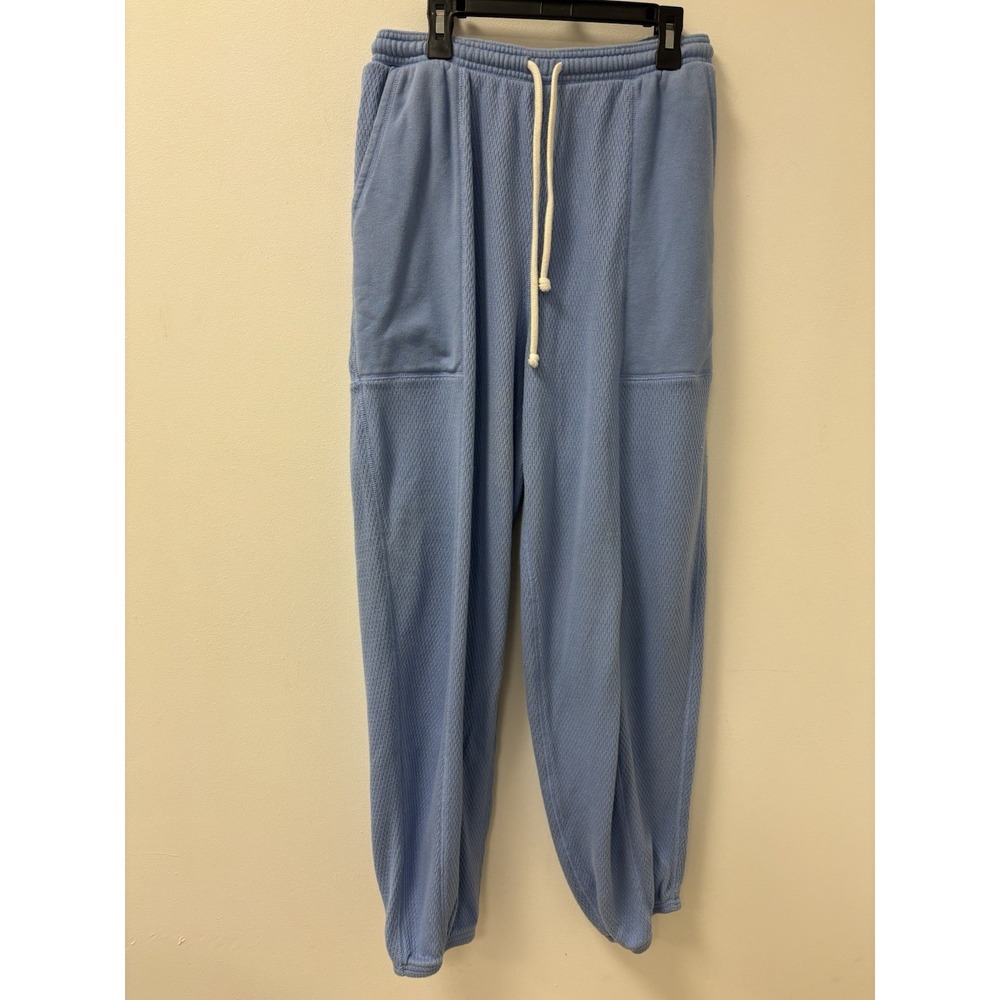 Aerie Light Blue Waffle Knit Jogger Sweatpants Women's Size M Drawstring Waist